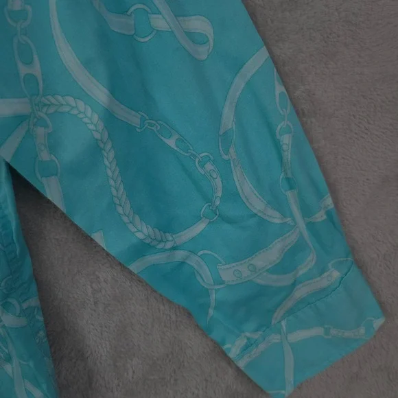 Lauren Ralph Lauren Button Up Shirt Dress Long Sleeve Top Crest Geometric Large - Picture 6 of 15